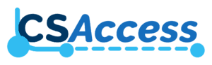 CS Access is written in two types of blue with a blue dotten line to the side and underneath 